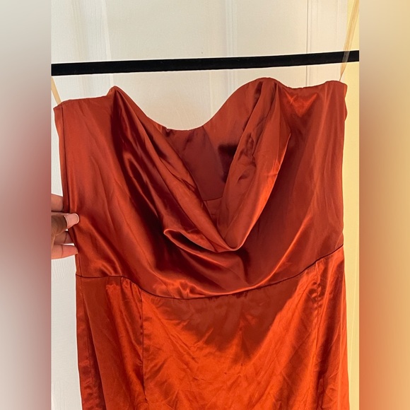 Oh Polly Strapless Satin Dress in Rust - Picture 5 of 9